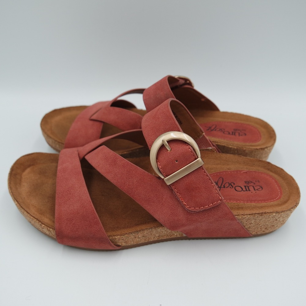 EuroSoft by Sofft Gladis Womens Terracotta Suede Cork Slide Sandals Size 6M